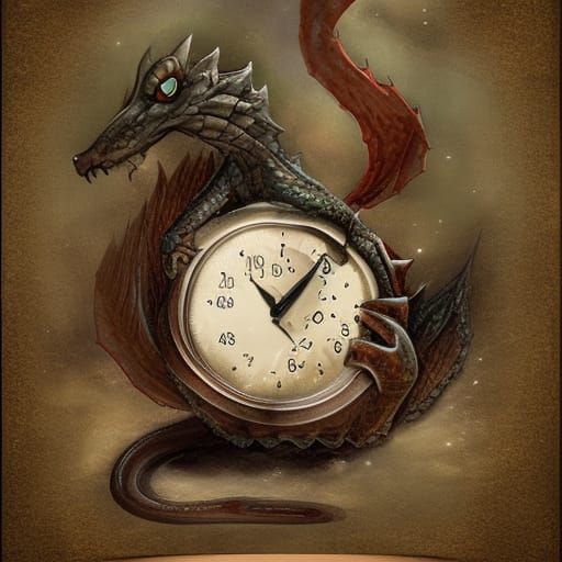 Baby Dragon Making a Watch in Detailed Painting