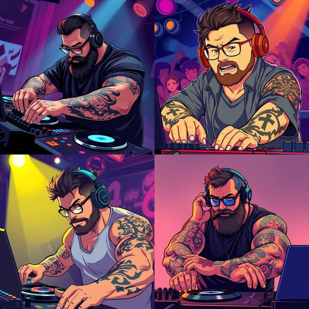 Thick DJ with Christian Tattoos in Anime Style
