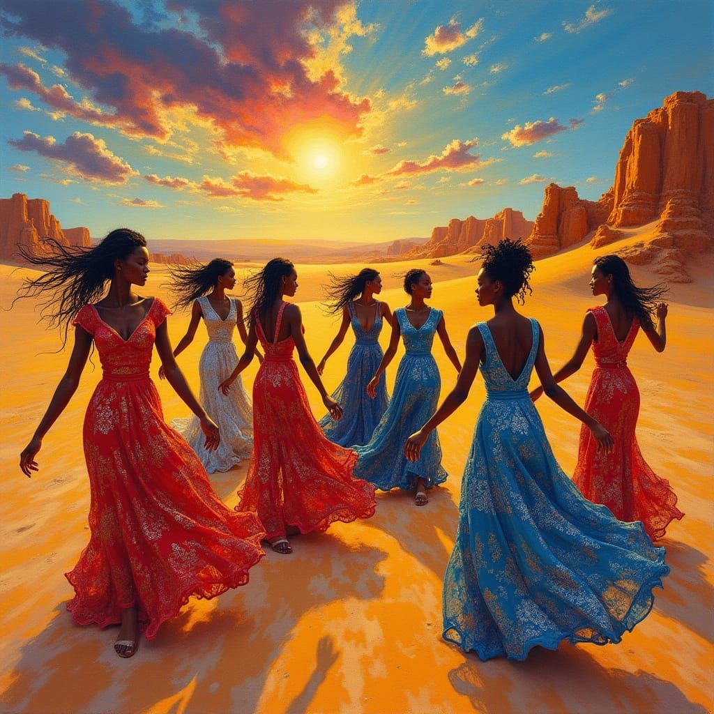 Women Dancing in Vibrant Desert Attire