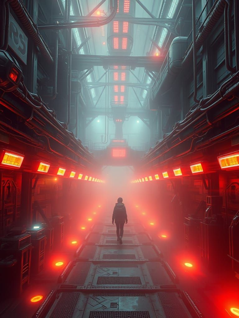 Futuristic Metropolis in Thick Fog, Cyberpunk Style
