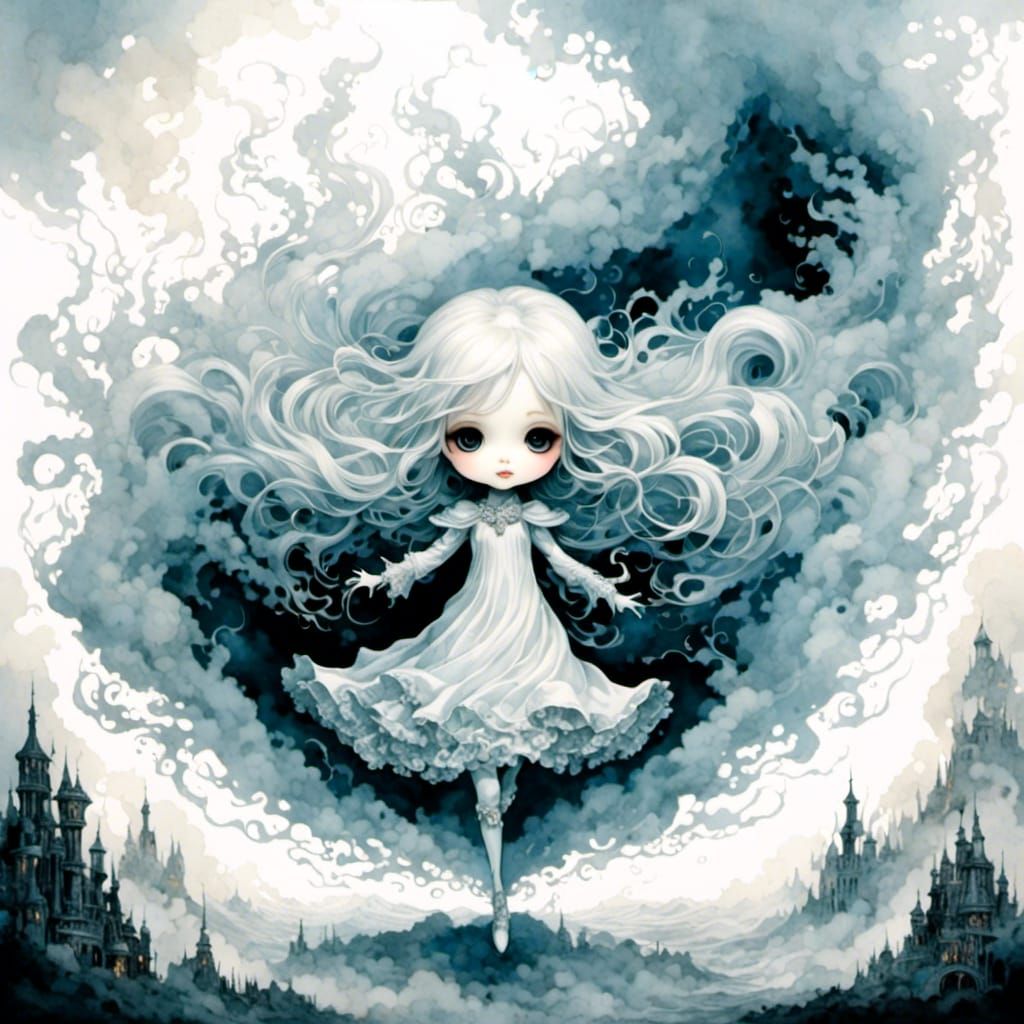 Whimsical Chibi Ghost Made of White Smoke