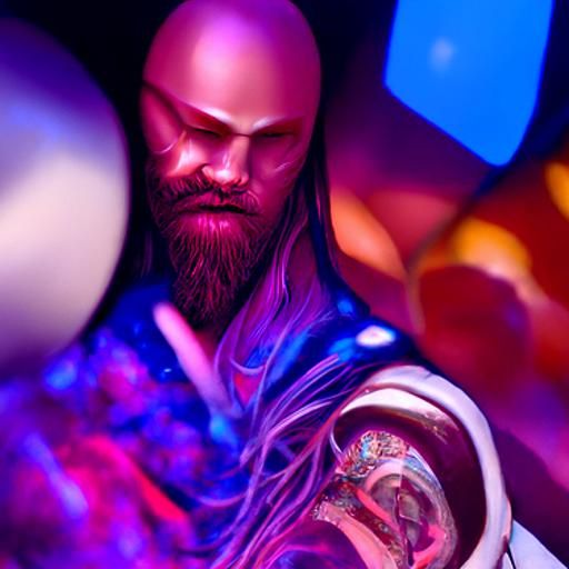 Meditating Warrior in Space: Digital Art Portrait