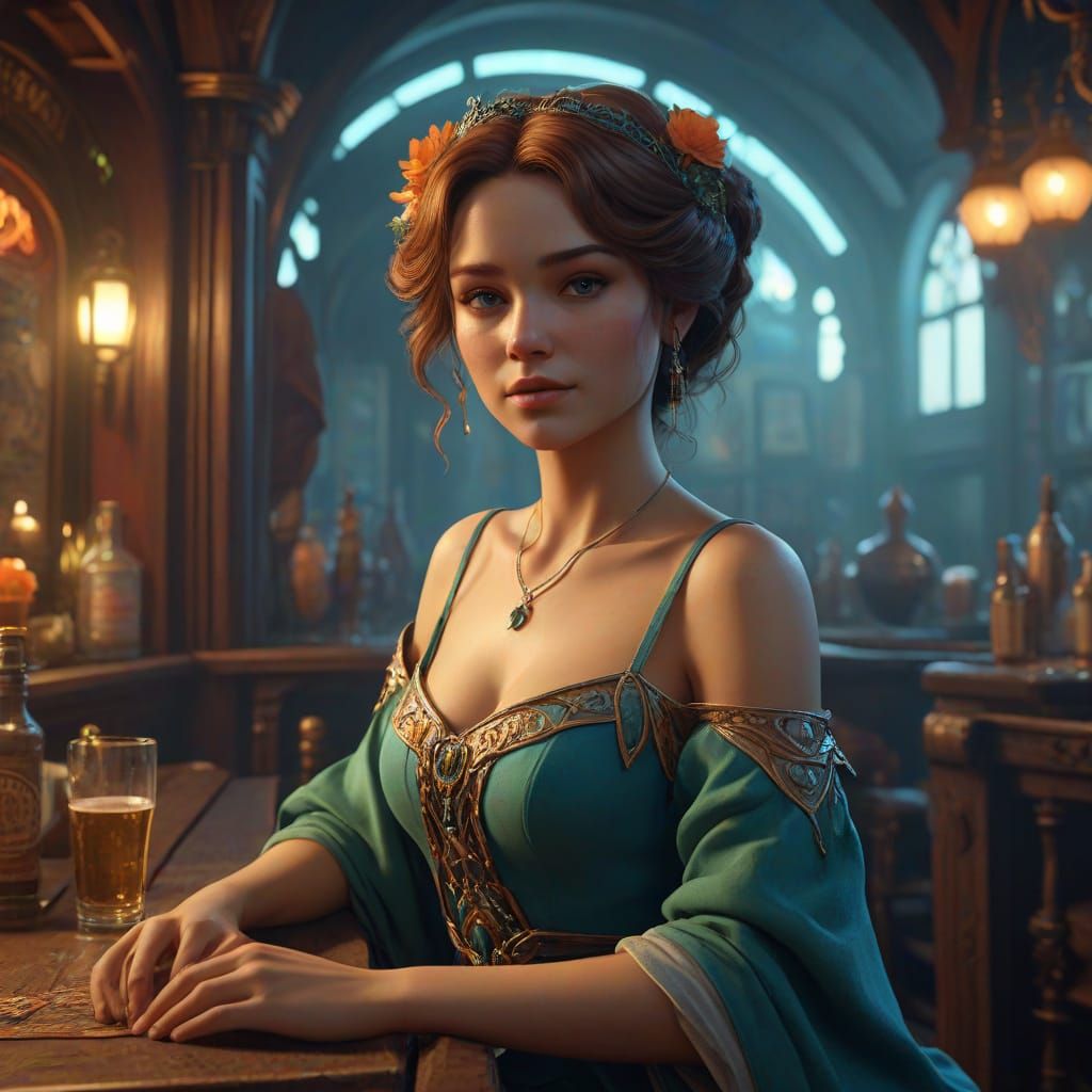 Fairy Tends Bar in 50s Fantasy Dive Bar