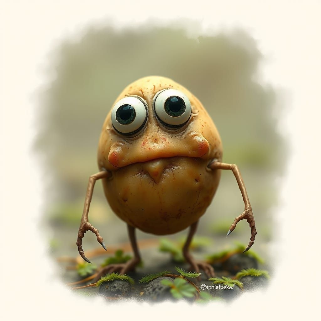 Potato Creature with Giant Eyes in Whimsical Style