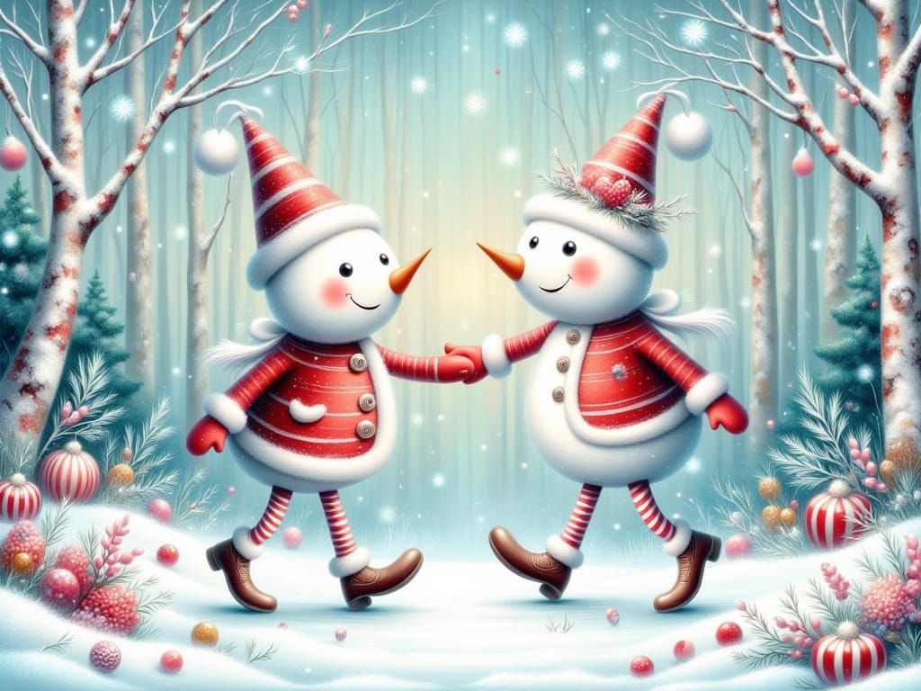 Whimsical Winter Wonderland with Anthropomorphic Candy Canes