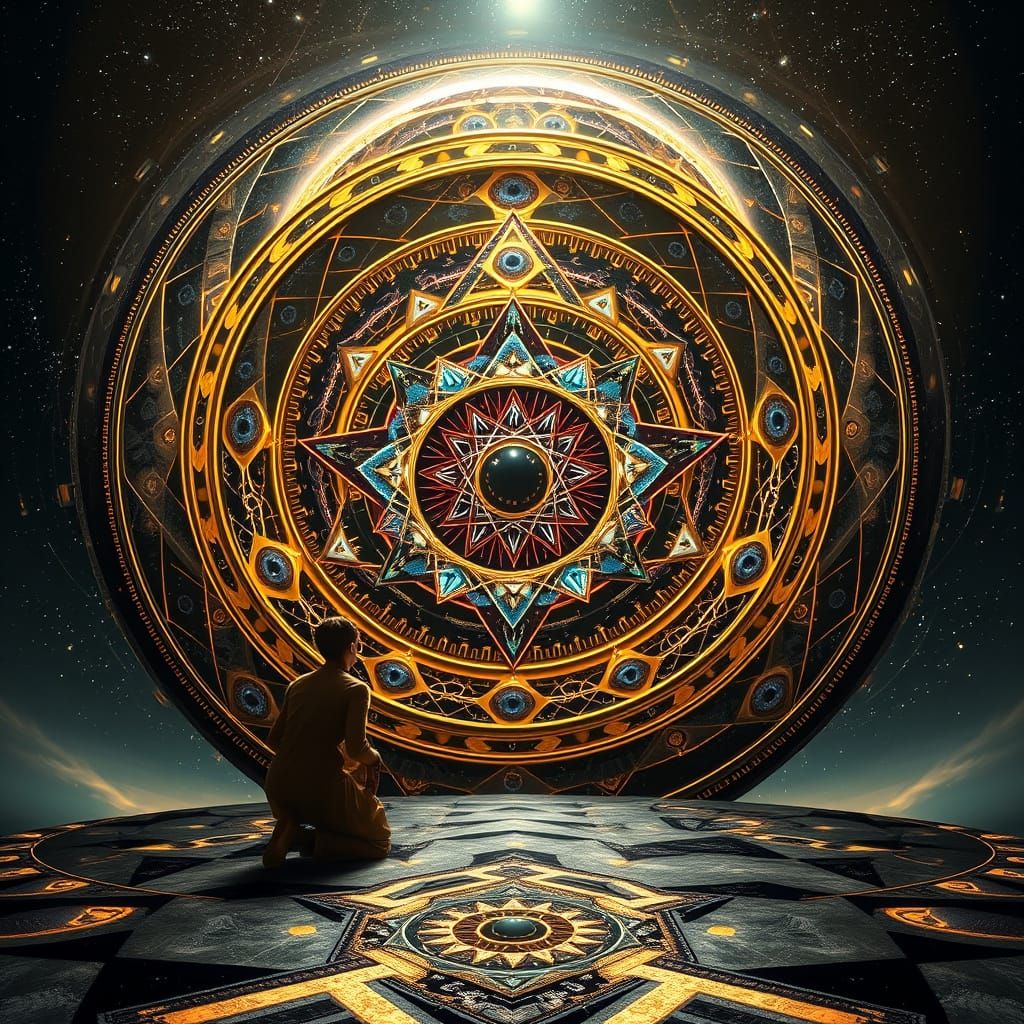 Celestial Harmony: Human Figure in Fractalized Heaven