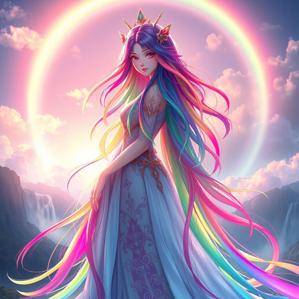 Goddess of Rainbows in Vibrant 8K Anime Art
