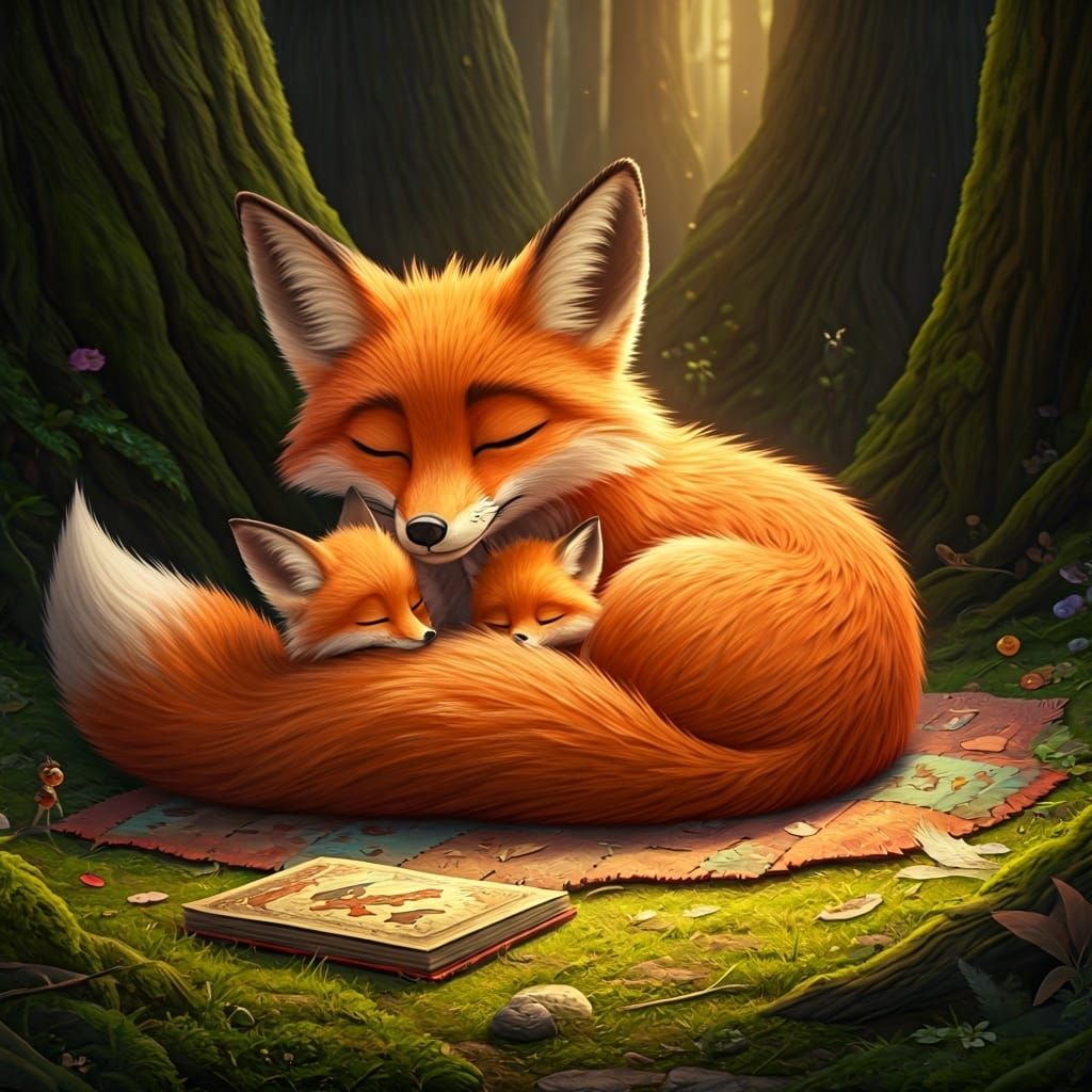 Mother Fox and Cubs in Pixar CGI Animation