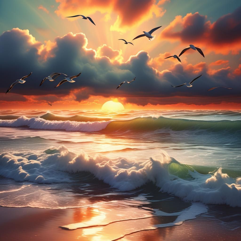 Peaceful Ocean Scene in Impressionist Hyper-Realism Style