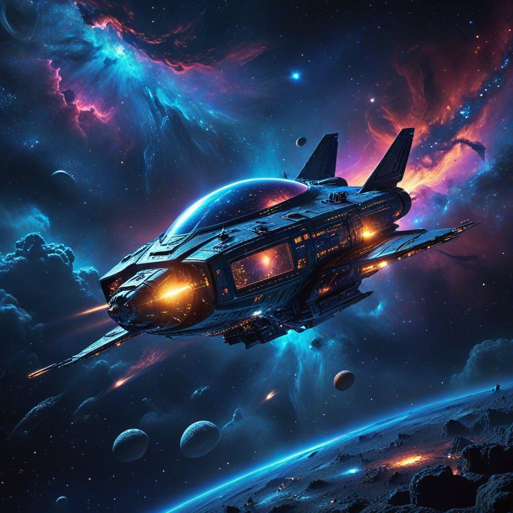 Cosmic Encounter: Spaceships in a Vibrant Galaxy