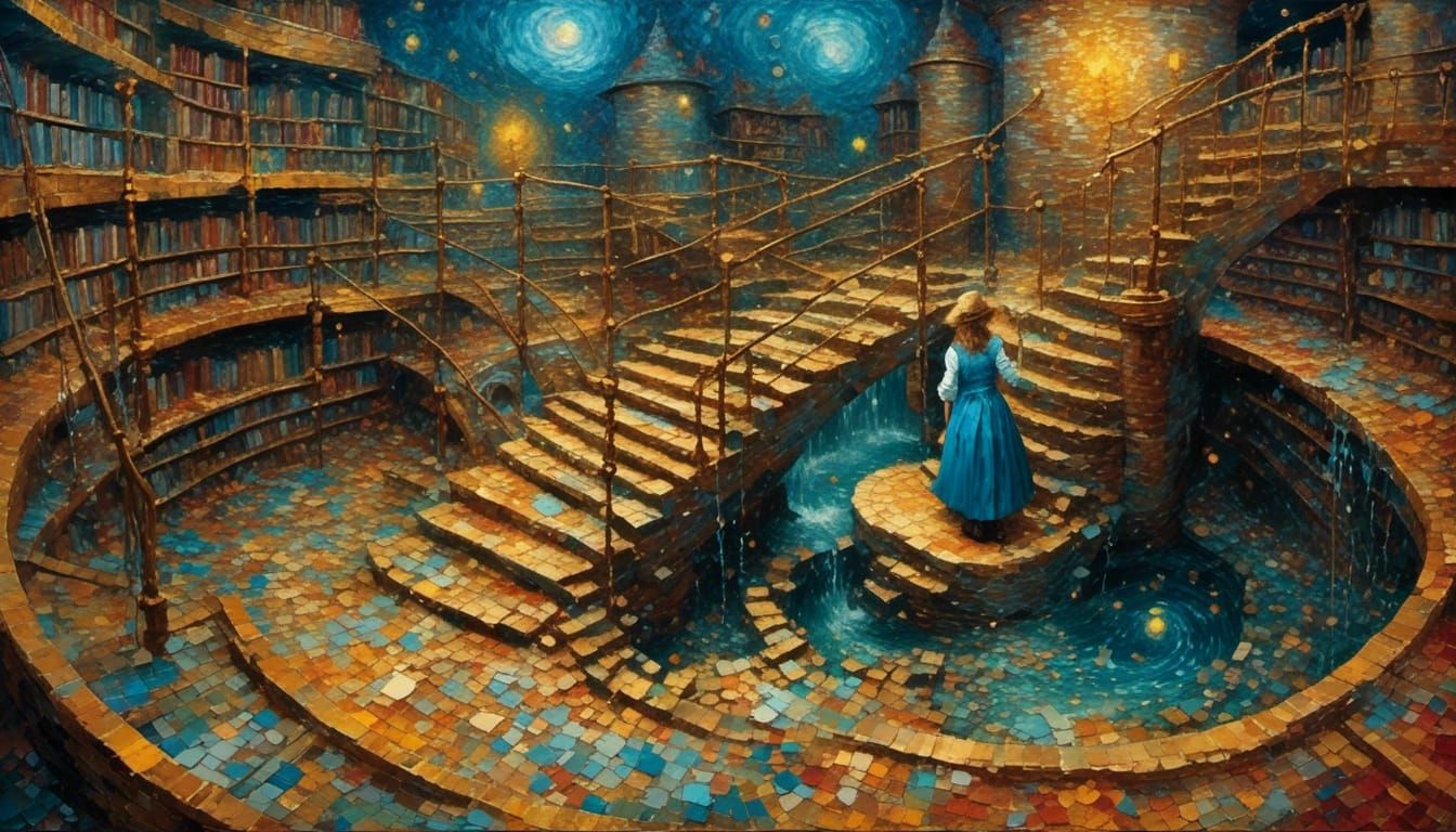 Alice in Wonderland Well: Van Gogh-Inspired Impressionism