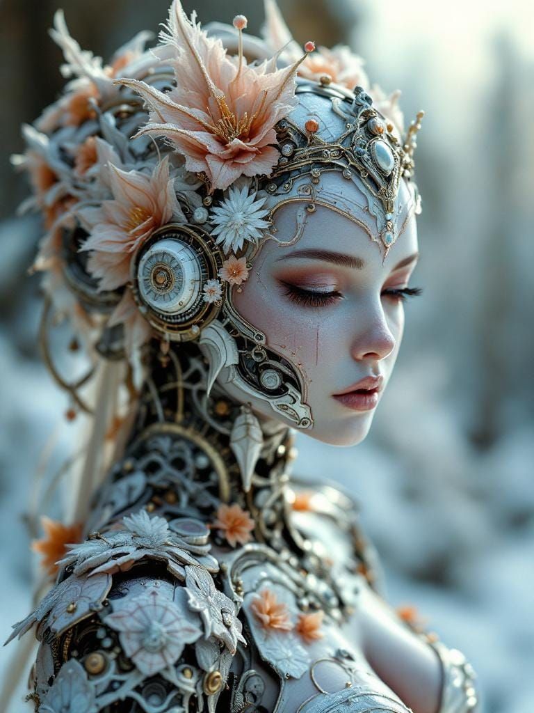 Steampunk Android Queen of Ice and Fire: Digital Illustratio...