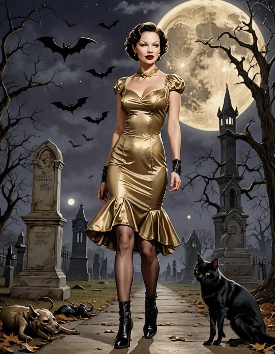 Gothic Vampire Pin-Up in Graveyard Setting
