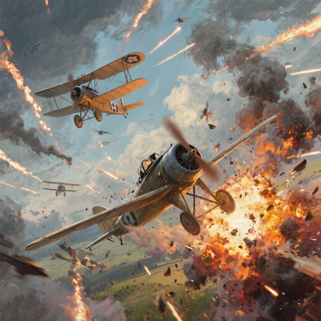WW1 Aerial Dogfight in Painterly Style