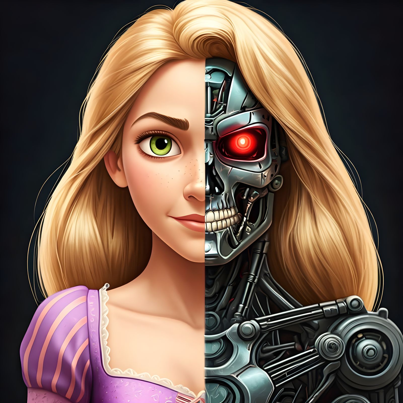 Disney's Rapunzel's Terminator half body red eyes