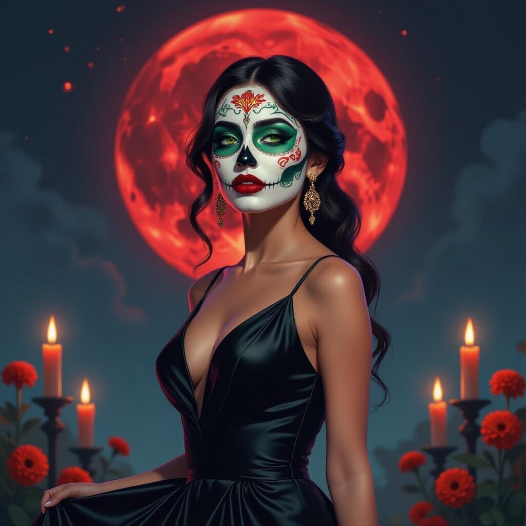 El Día de los Muertos Dancer Under Blood Moon