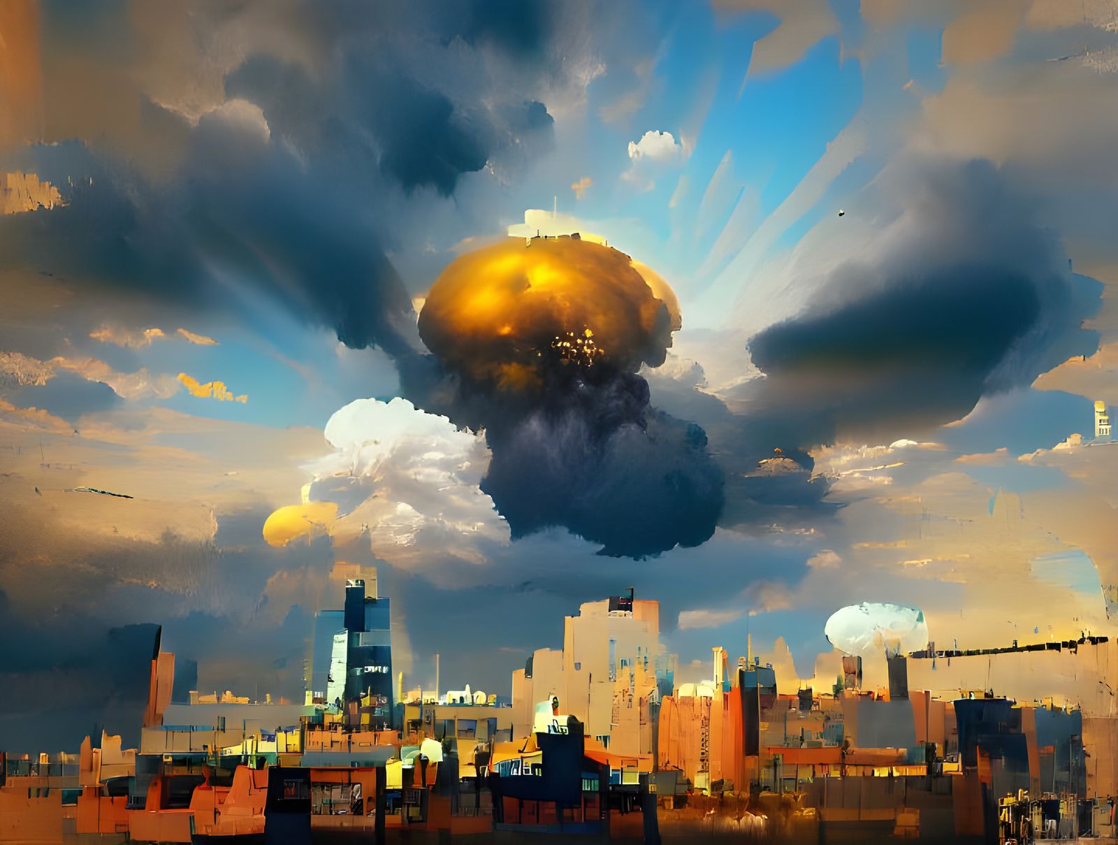 a bomb explosion over a city