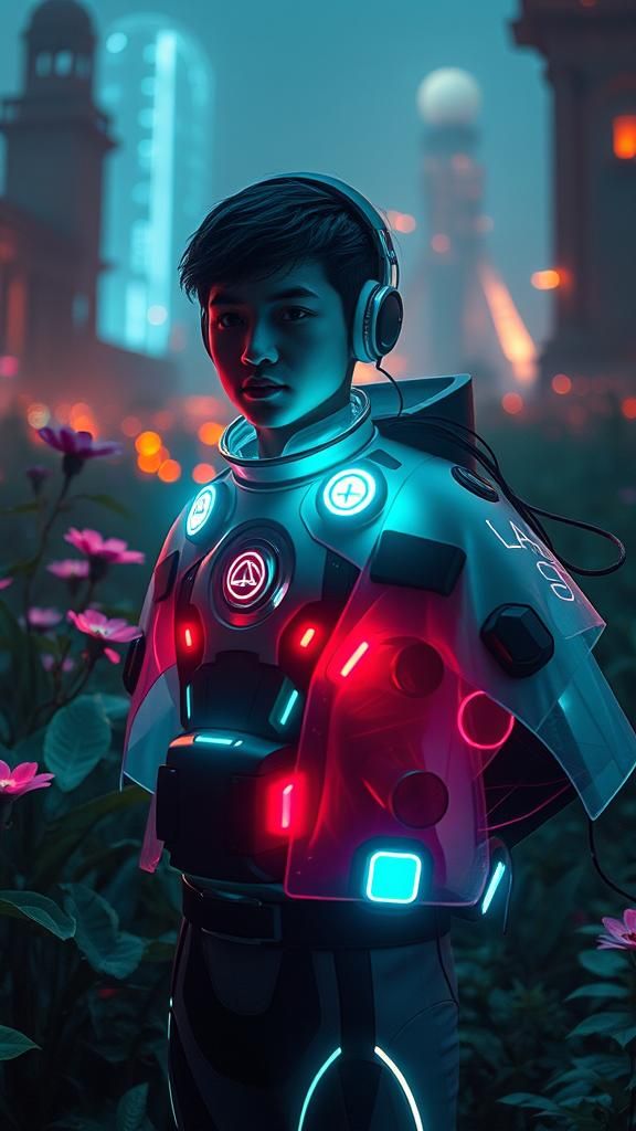 Futuristic Cyberpunk Woman Painting in Sci-Fi Nature