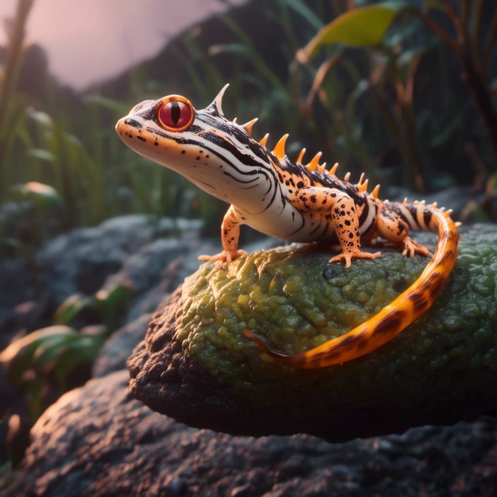 Striking Gecko with Glowing Eyes and Spiky Stripes