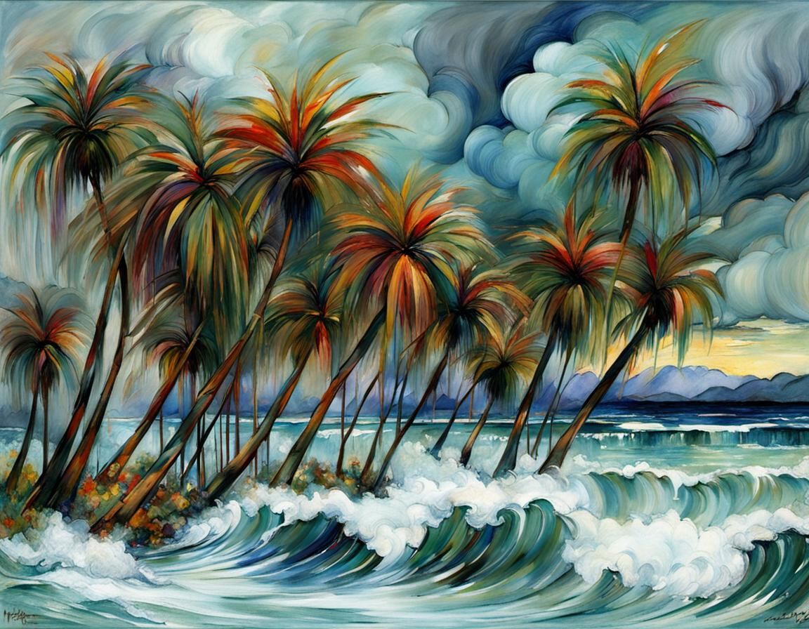 Stormy Palms in Art Nouveau Style