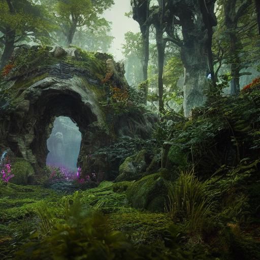 Mythical Sword in Overgrown Forest: Fantasy Art