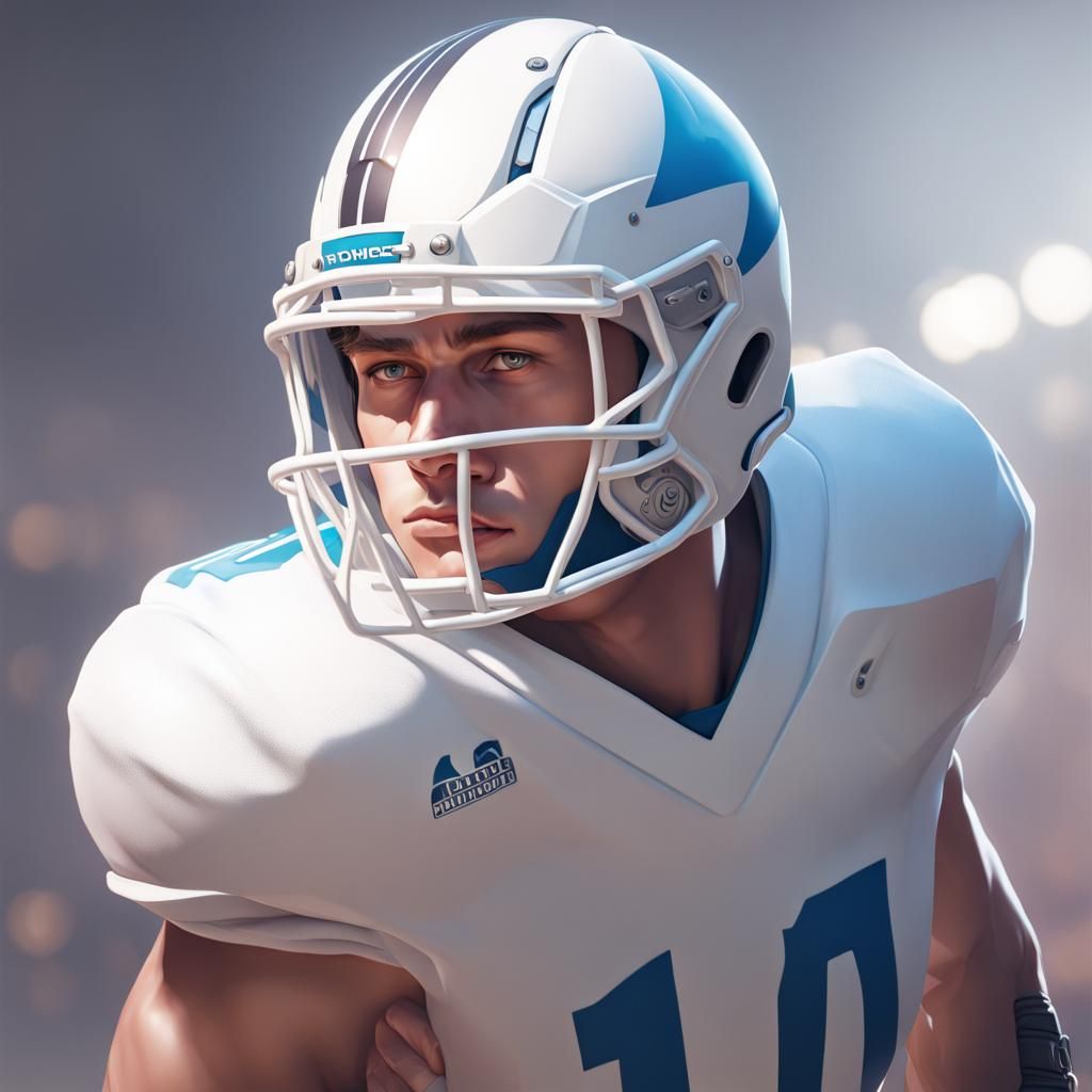 Teen Football Player Portrait in Digital Art Style