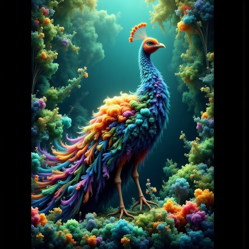 Iridescent Peacock Amidst Emerald Foliage