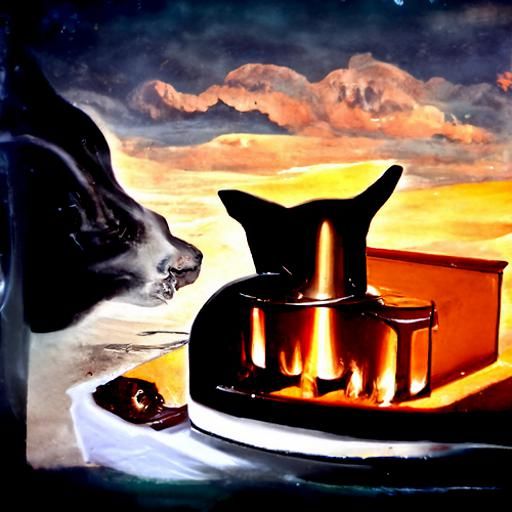 Surreal Cat Ship Baking Emergency, Dali Style