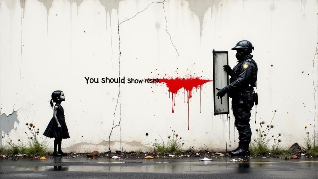 Girl Confronts Authority in Urban Landscape