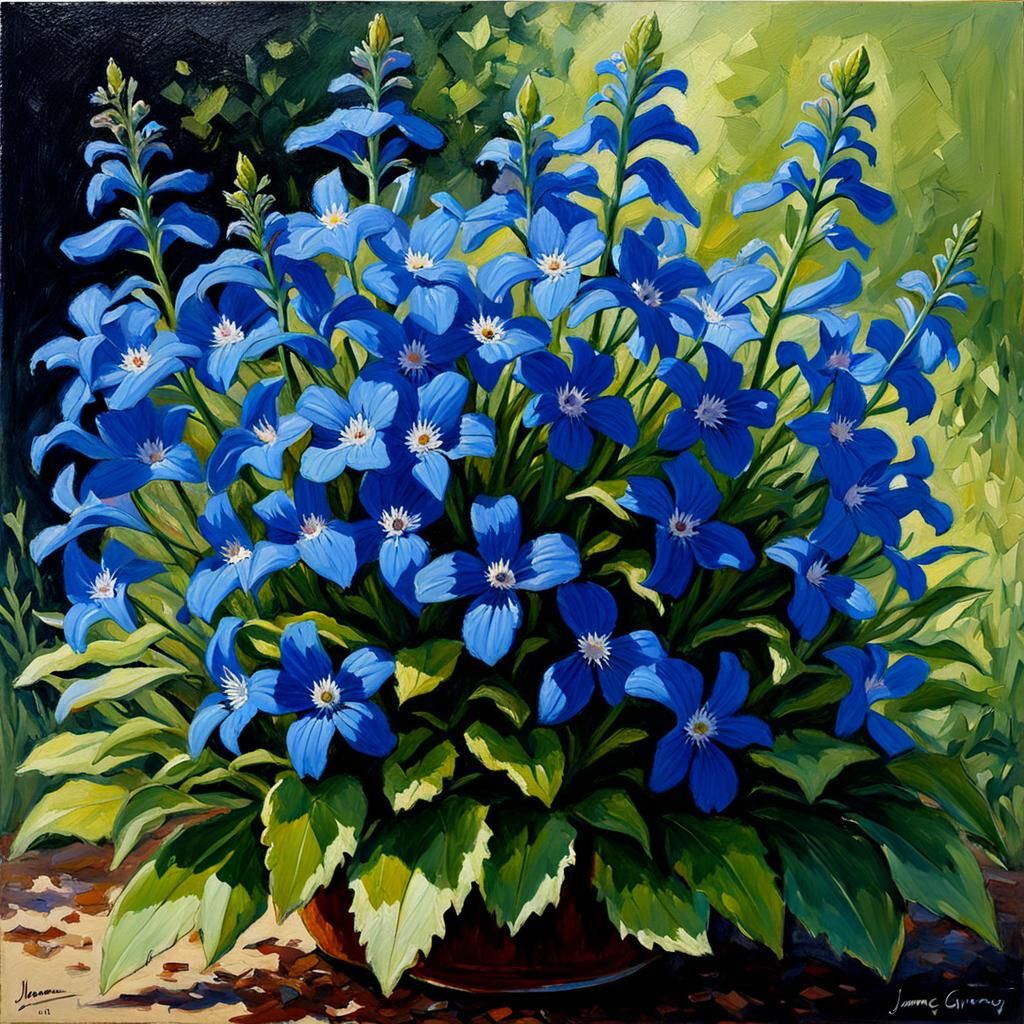 Lobelia Flowers in Oil Painting Style