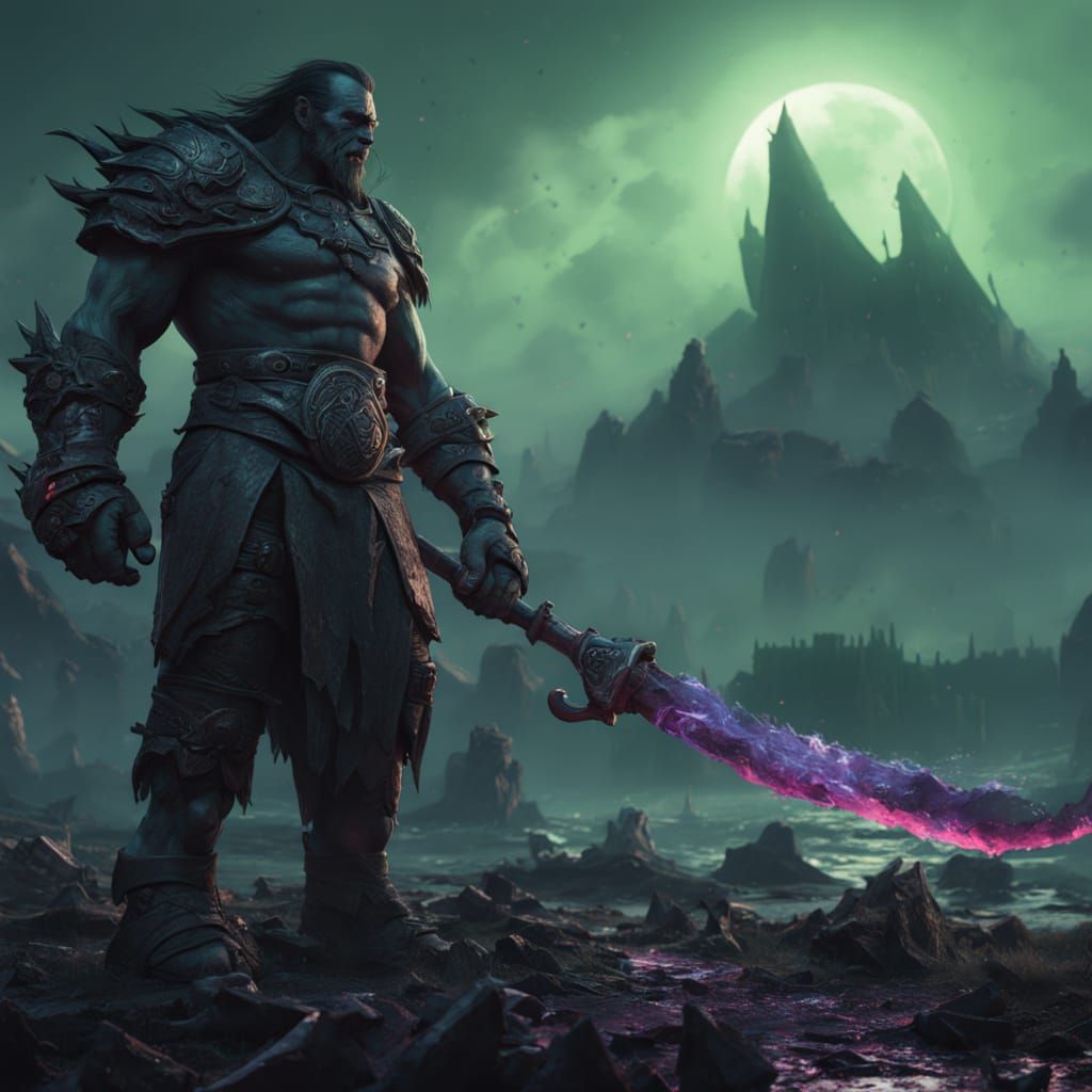 Dark Fantasy Orc Warrior in a Twisted Realm