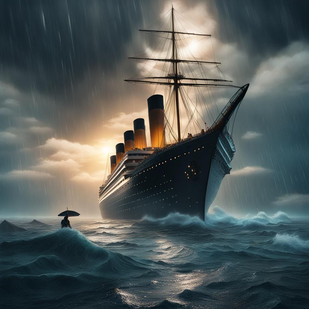 Titanic in Stormy Ocean: Detailed Matte Painting