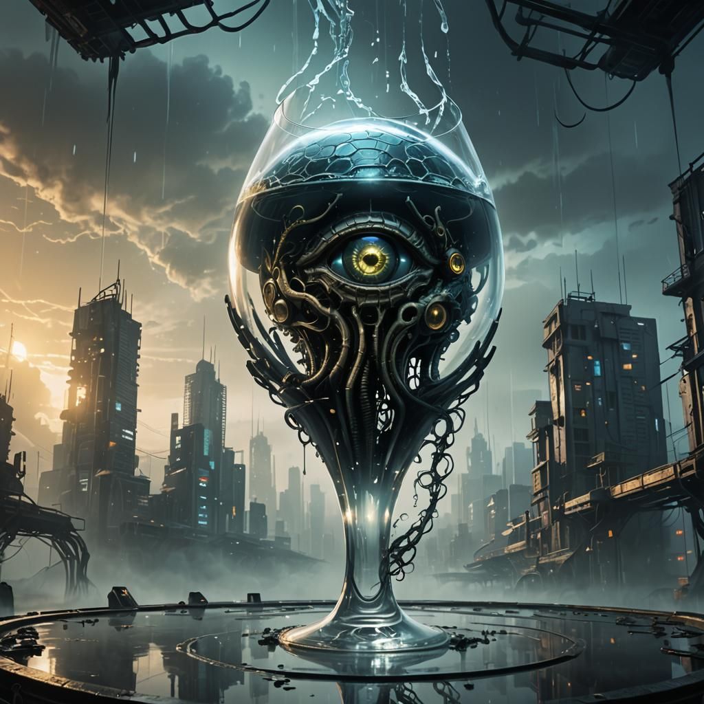 Eerie Cyberpunk Brain in Glass Silhouette