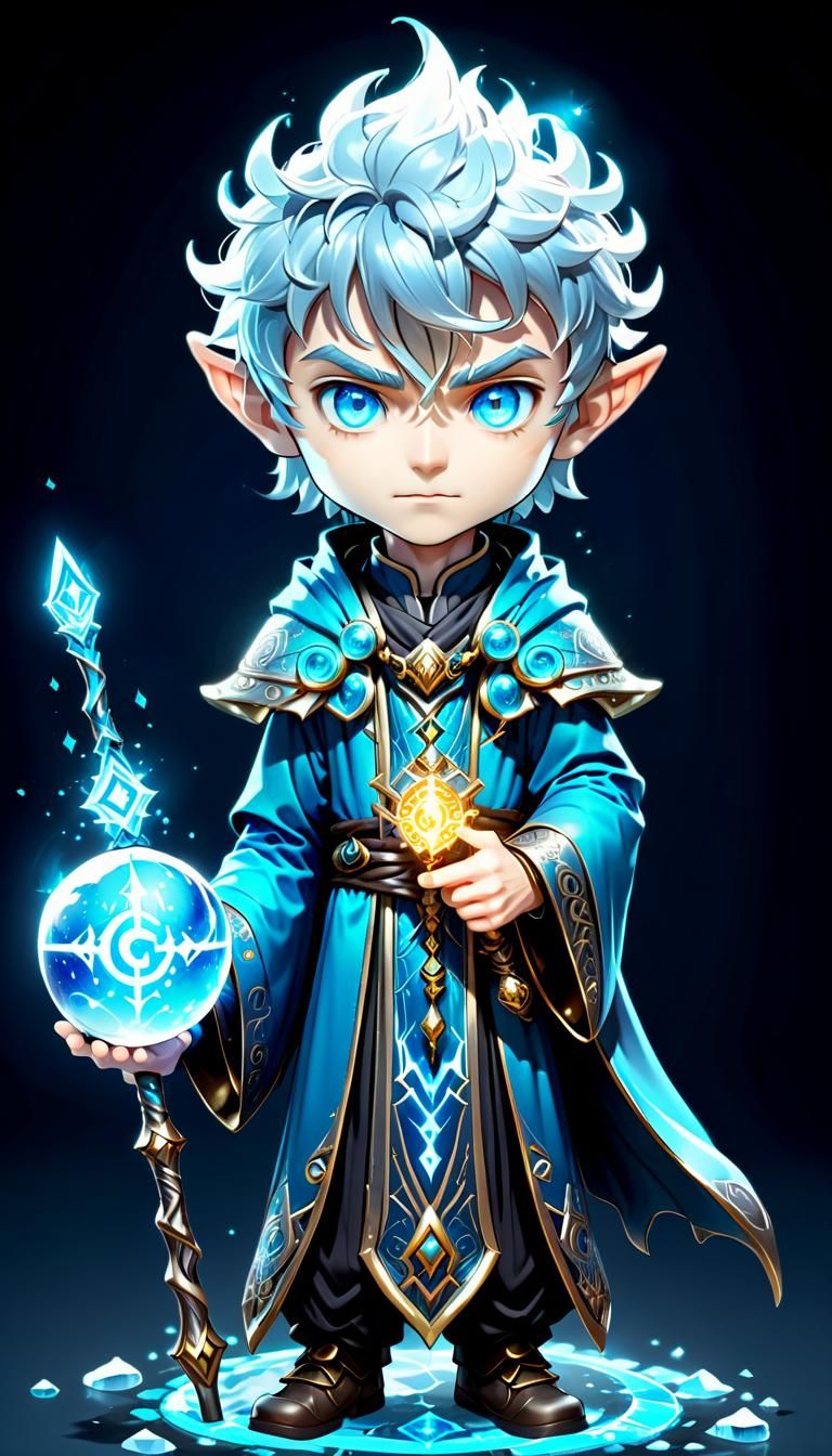 Enchanting Chibi Wizard with Magical Artifacts