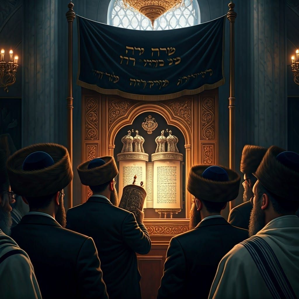 Haredi Jew with Torah Scroll Under Canopy