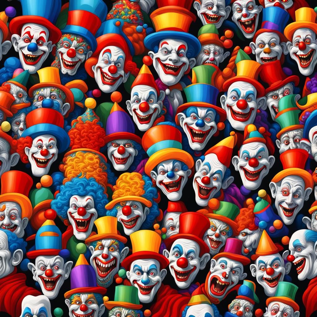 Hyperrealistic Clowns in Escher-Inspired 3D Render