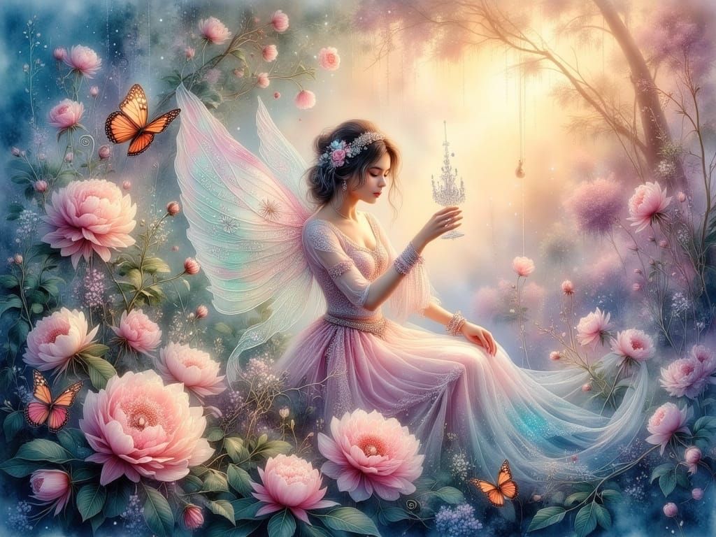 Whimsical Pastel Garden with Magical Lace Flowers