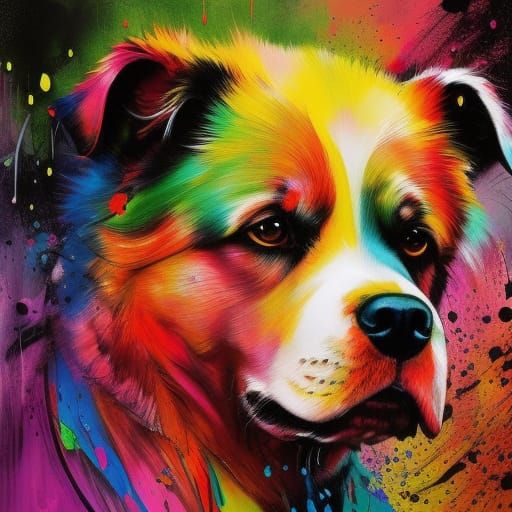 Colorful Ink Splash Dog in 3D Style