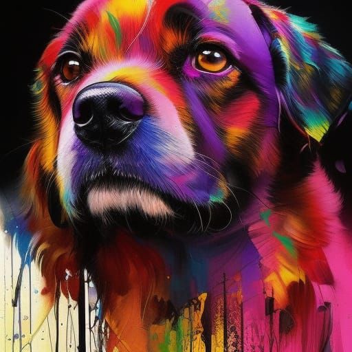 Colorful Ink Splash Dog Painting in 3D