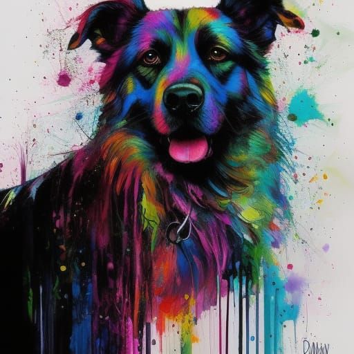 Colorful Ink Splash Dog in 3D Oil Painting Style