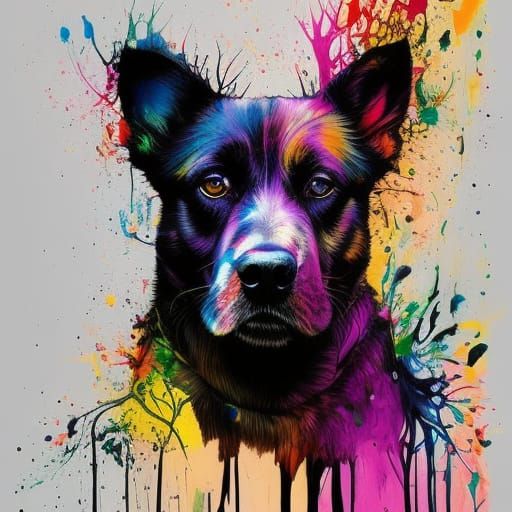 Colorful Ink Splash Dog in 3D