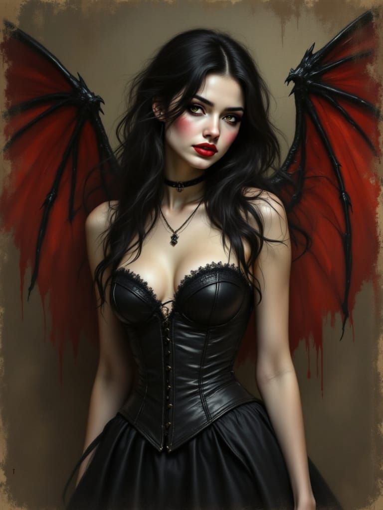 Haunting Dark Angel Portrait in Gothic Style