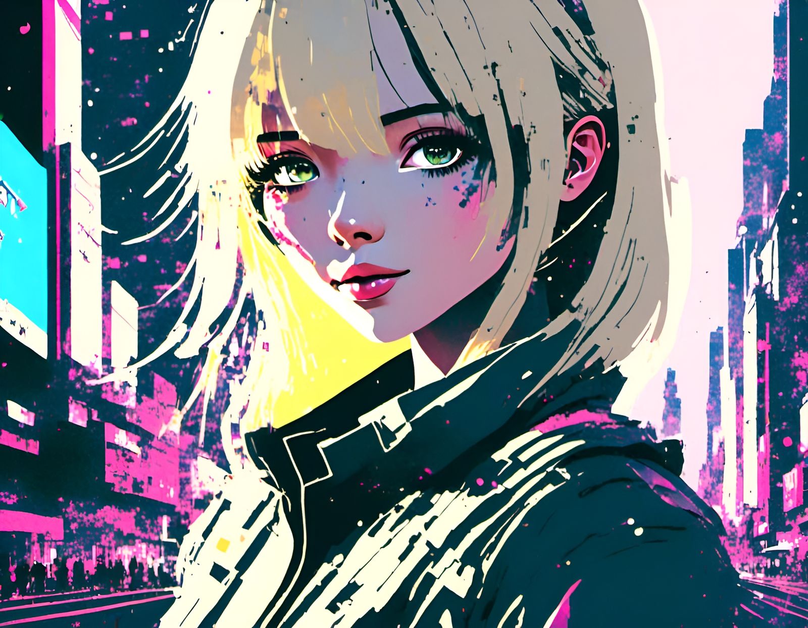 Anime Girl Portrait in Neo Tokyo, Cyberpunk Style