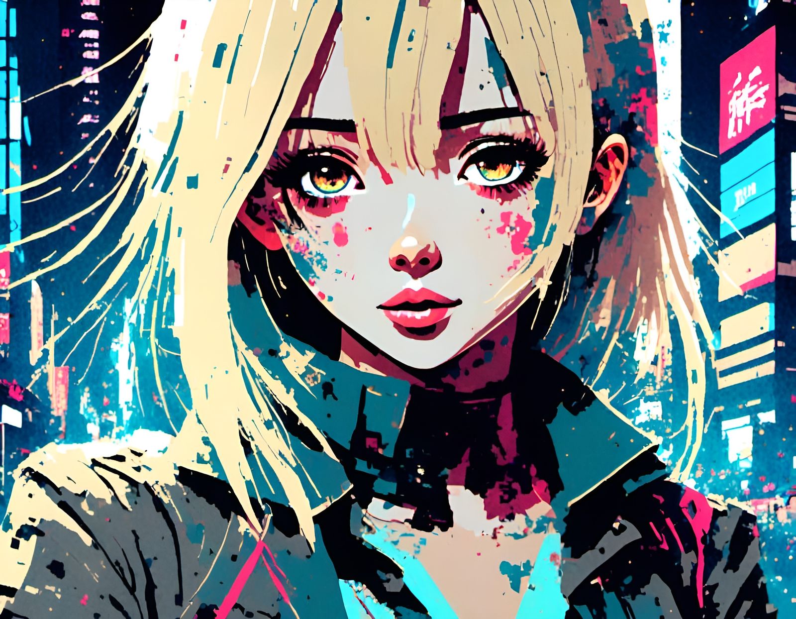 Anime Girl in Robotic Suit, Neo-Tokyo Portrait