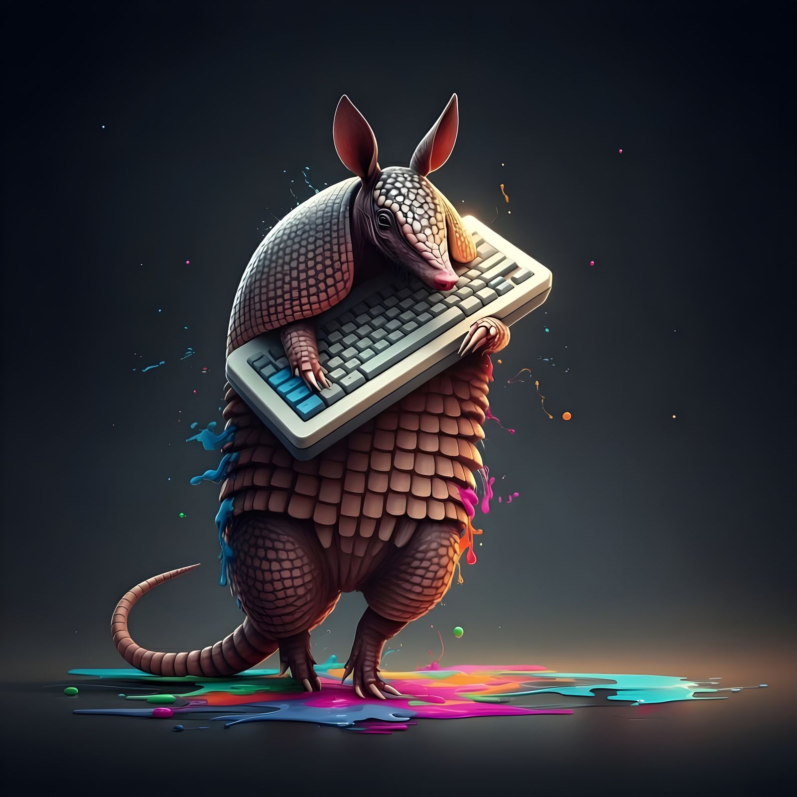 Armadillo Dancing with Keyboard and Mouse in Graffiti Style