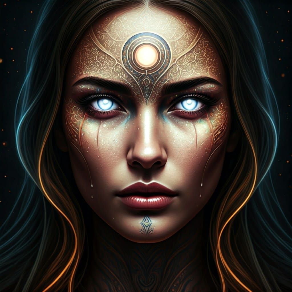 Astral Woman Portrait in Wet Watercolour