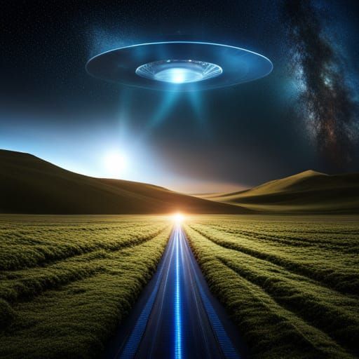 Metallic Alien UFO in Detailed Night Sky