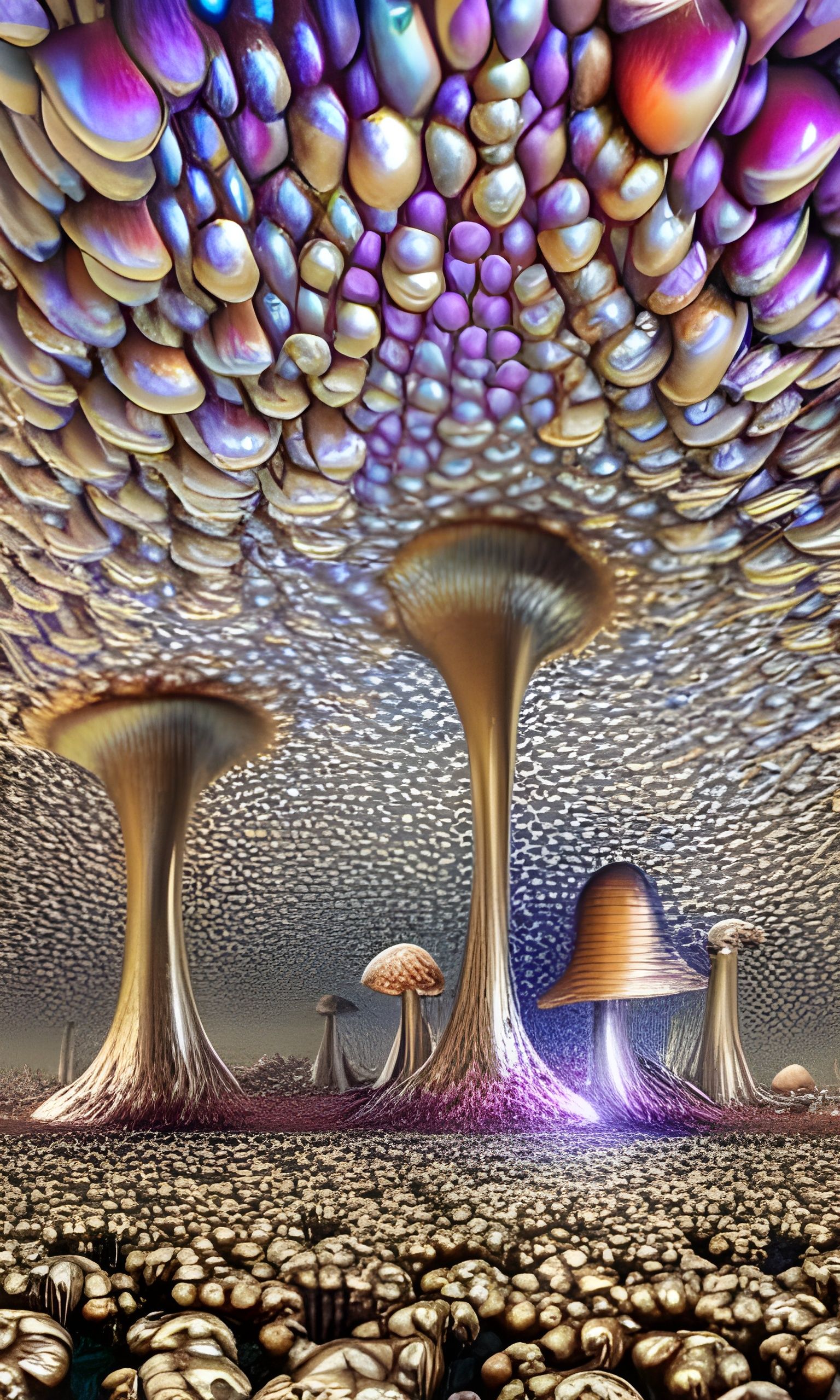 Metallic Mushroom Sculpture: Geometrically Surreal Matte Pai...