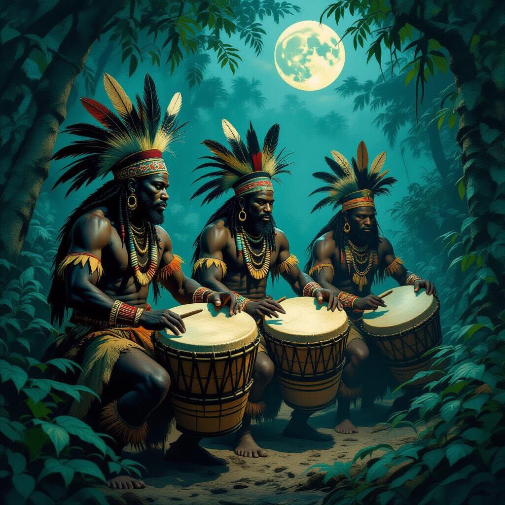 African Warriors Prepare for War Under the Moon