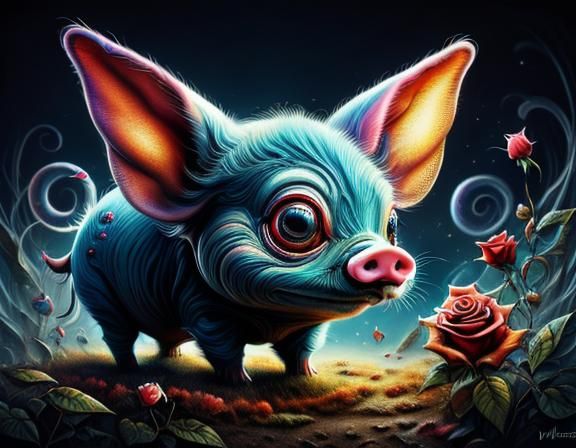 Surreal Landscape with Elastic Flora and Floating Piglets